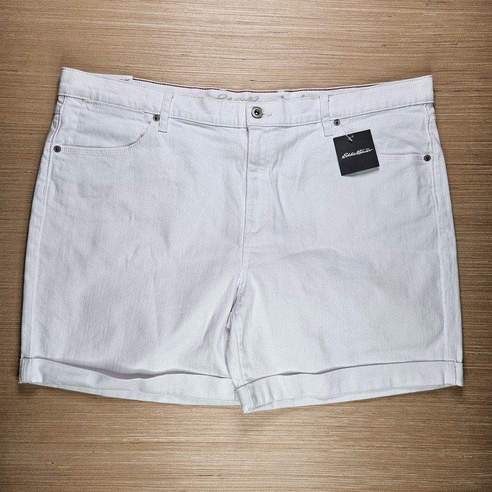 Eddie Bauer Boyfriend Midrise Short Women 18 White Denim Cuffed Stretch NEW